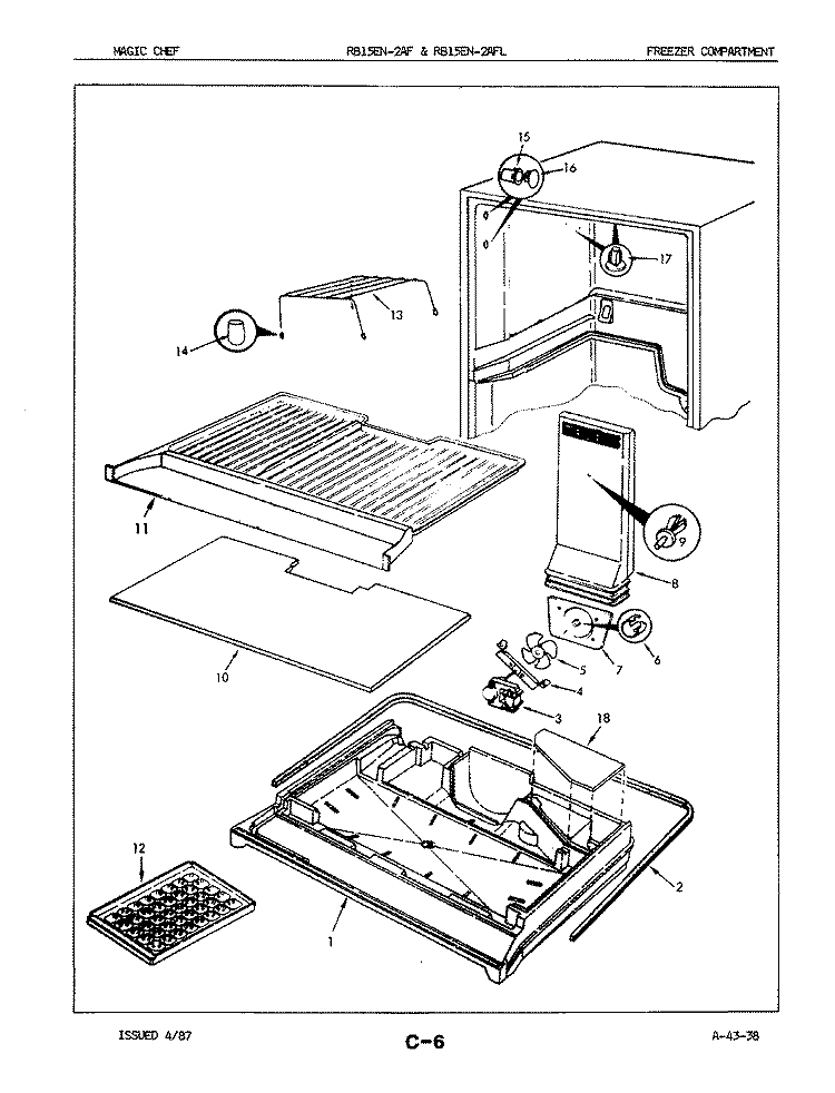 FREEZER COMPARTMENT Diagram and Parts List for RB15EN2AF 5E30A Magic Chef Refrigerator