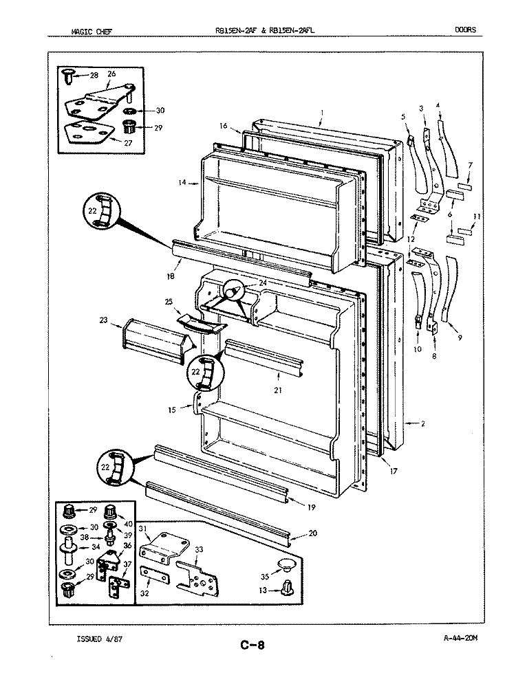 DOORS Diagram and Parts List for RB15EN2AF 5E30A Magic Chef Refrigerator