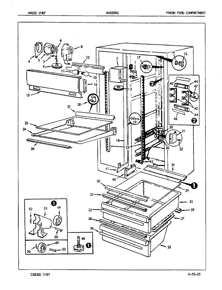FRESH FOOD COMPARTMENT Diagram and Parts List for NNS208G 7L40A Maytag Refrigerator