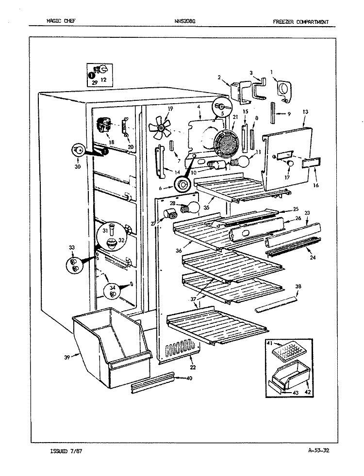 FREEZER COMPARTMENT Diagram and Parts List for NNS208G 7L40A Maytag Refrigerator