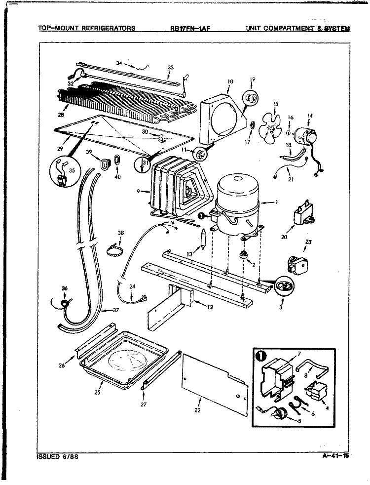 UNIT COMPARTMENT & SYSTEM Diagram and Parts List for RB17FA1AF 7D66A Magic Chef Refrigerator