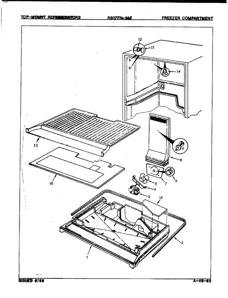 FREEZER COMPARTMENT Diagram and Parts List for RB17FA1AF 7D66A Magic Chef Refrigerator