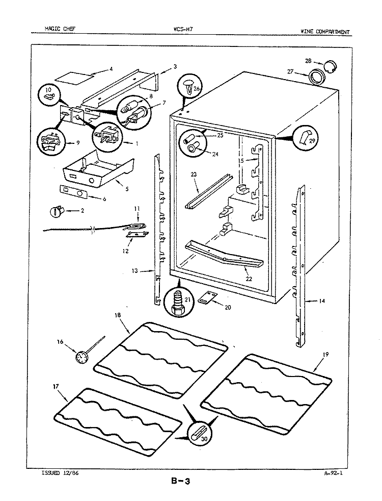WINE COMPARTMENT Diagram and Parts List for WCSH7 87S001 Admiral Wine and Beverage Cooler