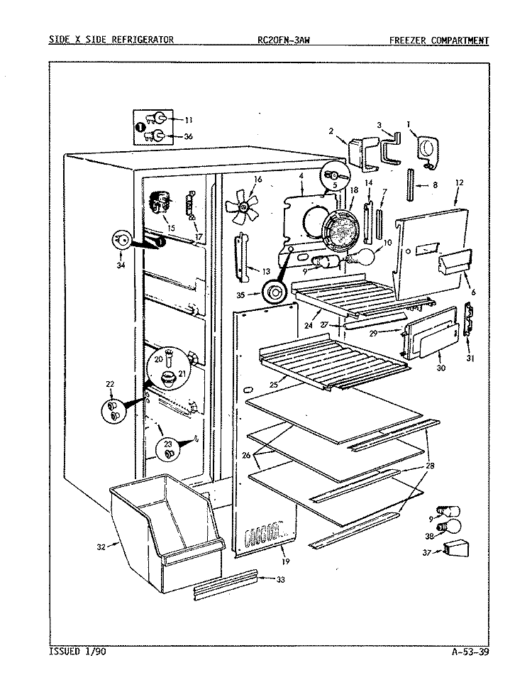 FREEZER COMPARTMENT Diagram and Parts List for RC20FA-3AW 5N35A Amana Refrigerator