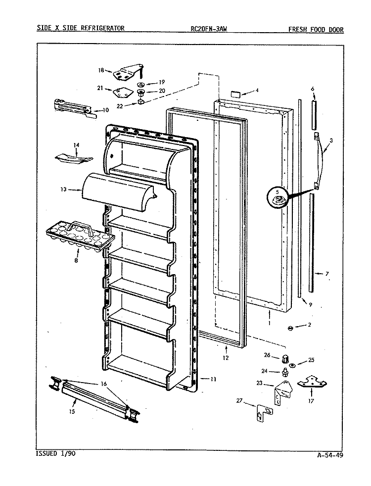 FRESH FOOD DOOR Diagram and Parts List for RC20FA-3AW 5N35A Amana Refrigerator