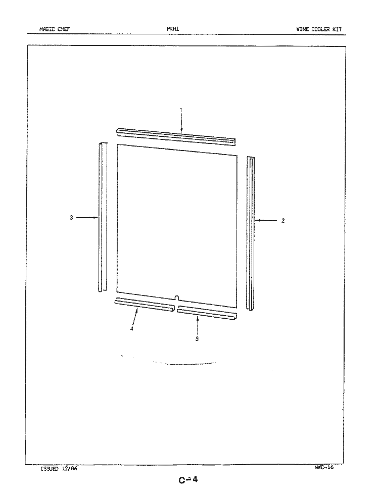 WINE COOLER KIT Diagram and Parts List for PKH1 7201A Magic Chef Wall Oven