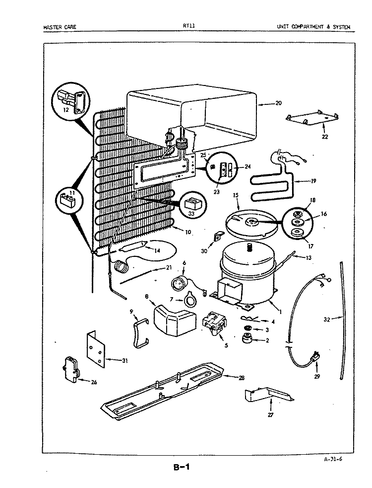 UNIT COMPARTMENT & SYSTEM Diagram and Parts List for RT11P 85T002 Admiral Refrigerator