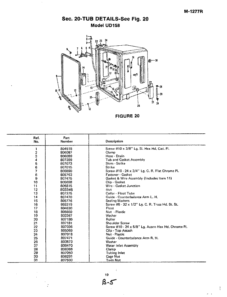 TUB Diagram and Parts List for UD158-1  Magic Chef Dishwasher