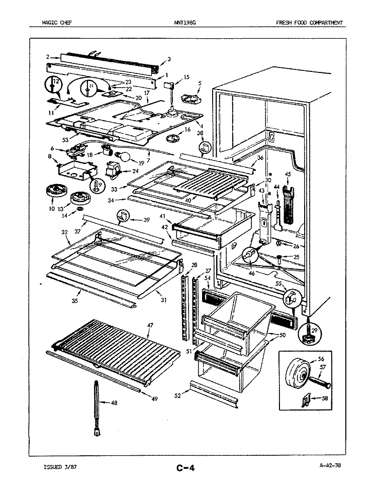 FRESH FOOD COMPARTMENT Diagram and Parts List for NNT198GA 5E65A Maytag Refrigerator