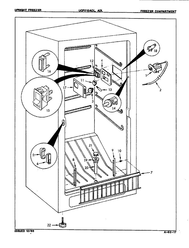 FREEZER COMPARTMENT Diagram and Parts List for UCP210ADLWH  Hardwick Freezer