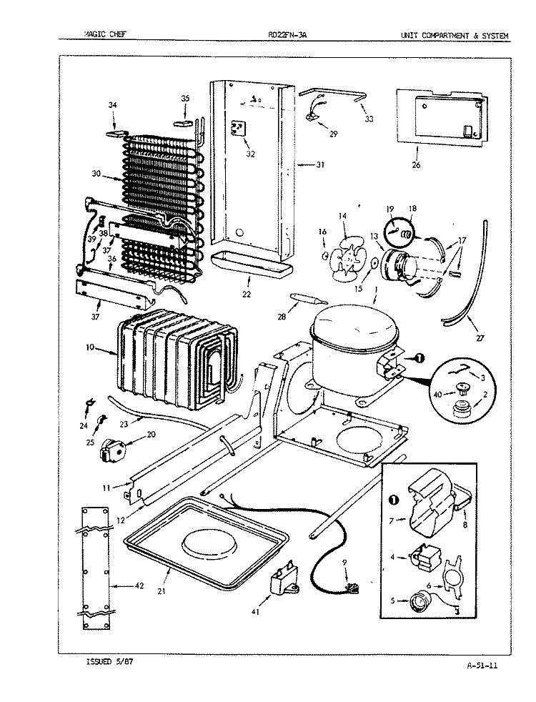UNIT COMPARTMENT & SYSTEM Diagram and Parts List for RD22FY-3A 5N60A Magic Chef Refrigerator