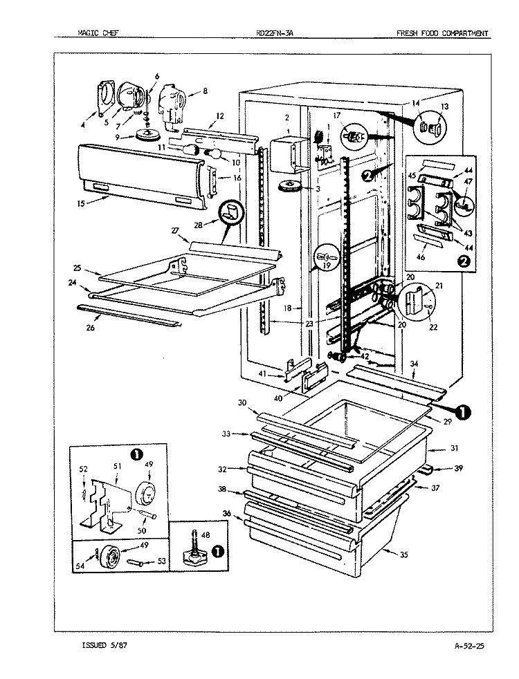 FRESH FOOD COMPARTMENT Diagram and Parts List for RD22FY-3A 5N60A Magic Chef Refrigerator