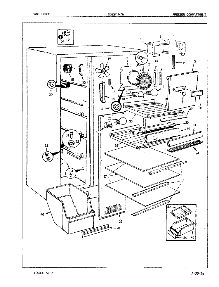 FREEZER COMPARTMENT Diagram and Parts List for RD22FY-3A 5N60A Magic Chef Refrigerator