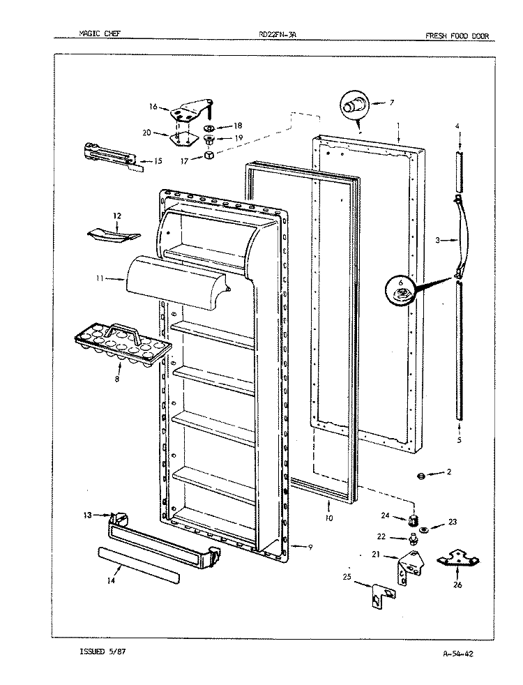FRESH FOOD DOOR Diagram and Parts List for RD22FA-3A 5N60A Amana Refrigerator