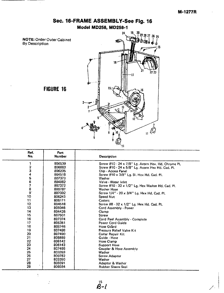 FRAME ASSEMBLY (MD258, MD258 - 1) Diagram and Parts List for MD258-1  Magic Chef Dishwasher