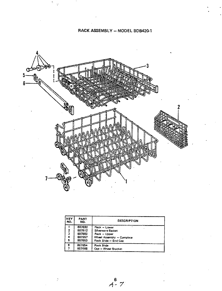 RACK ASSEMBLY (BDB420 - 1) Diagram and Parts List for BDC520-1  Magic Chef Dishwasher