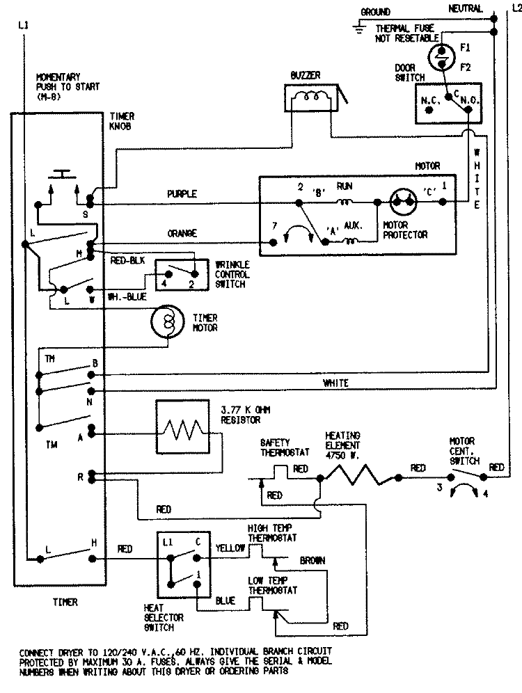 WIRING INFORMATION (DEN204V) Diagram and Parts List for DEN204V  Norge Dryer