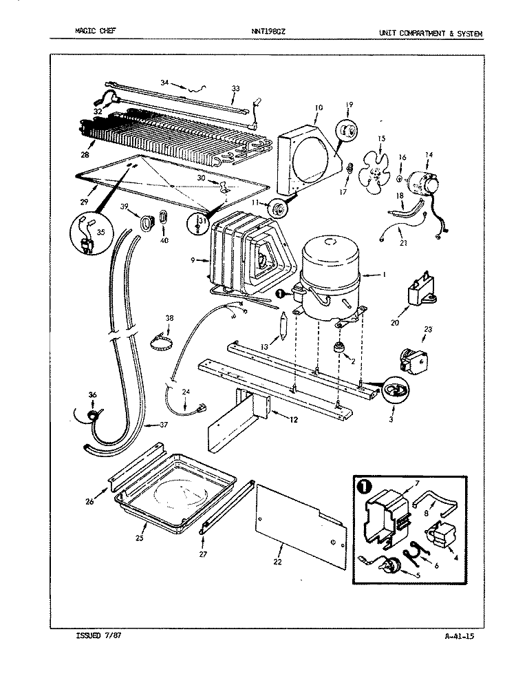 UNIT COMPARTMENT & SYSTEM Diagram and Parts List for NNT198GZA 7A12B Maytag Refrigerator