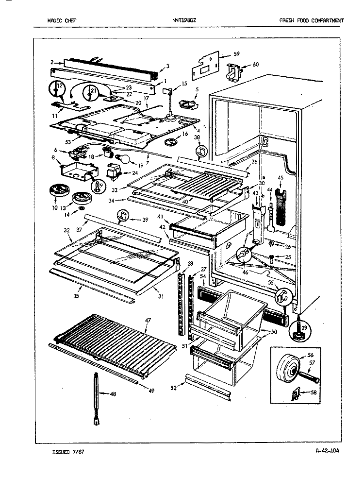 FRESH FOOD COMPARTMENT Diagram and Parts List for NNT198GZA 7A12B Maytag Refrigerator