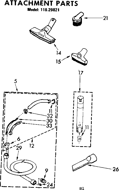 Attachment Parts Diagram and Parts List for 11629821  Kenmore Canister Vacuum