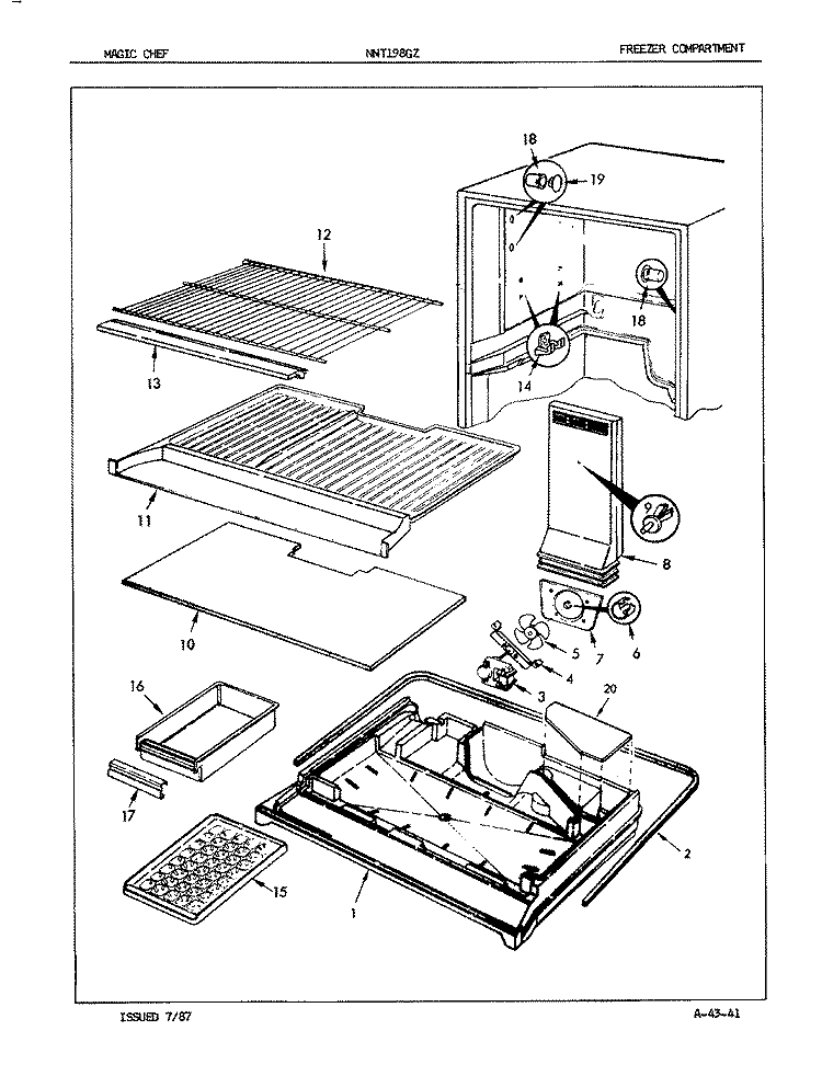 FREEZER COMPARTMENT Diagram and Parts List for NNT198GZA 7A12B Maytag Refrigerator