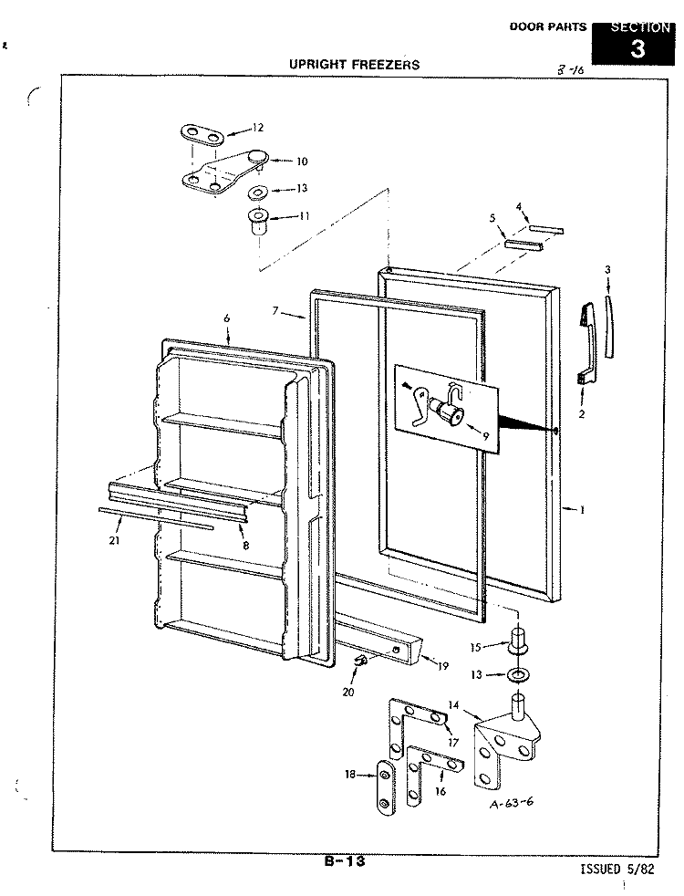 DOOR Diagram and Parts List for DF15AAL-WH  Hardwick Freezer