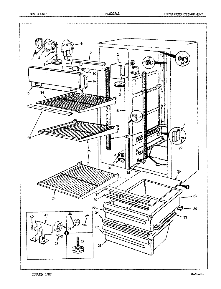 FRESH FOOD COMPARTMENT Diagram and Parts List for NNS227GZA 7L34A Maytag Refrigerator