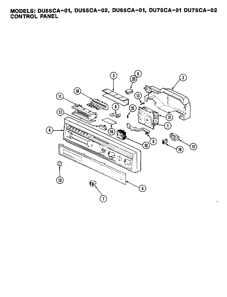 CONTROL PANEL Diagram and Parts List for DU55CA-01  Magic Chef Dishwasher