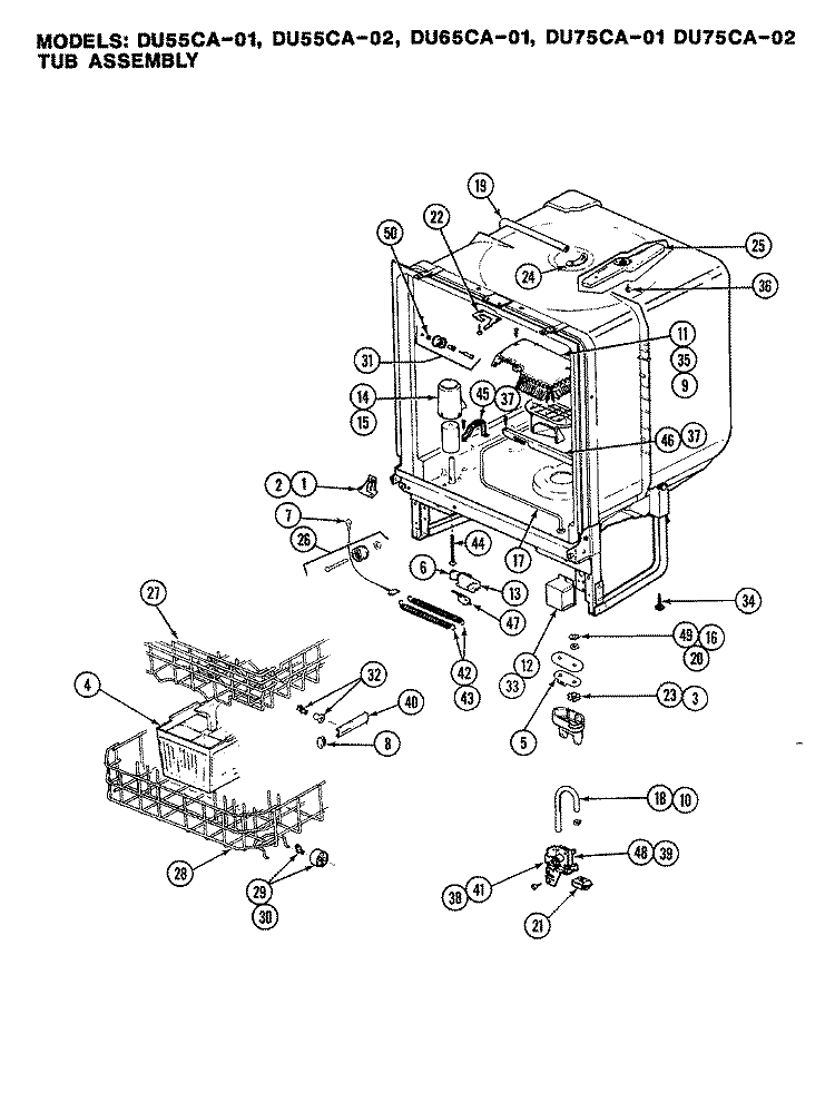 TUB ASSEMBLY Diagram and Parts List for DU55CA-01  Magic Chef Dishwasher
