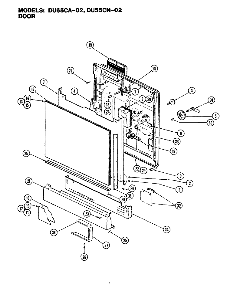 DOOR (DU65CA - 02) Diagram and Parts List for DU65CA-01  Magic Chef Dishwasher