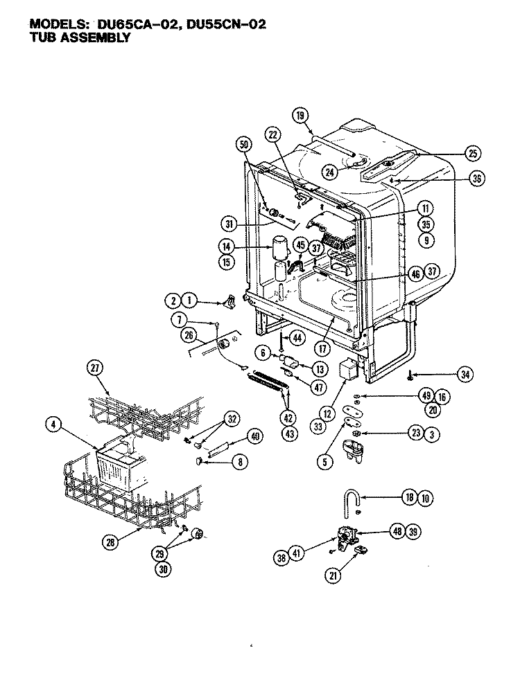 TUB ASSY. (DU65CA - 02) Diagram and Parts List for DU65CA-01  Magic Chef Dishwasher
