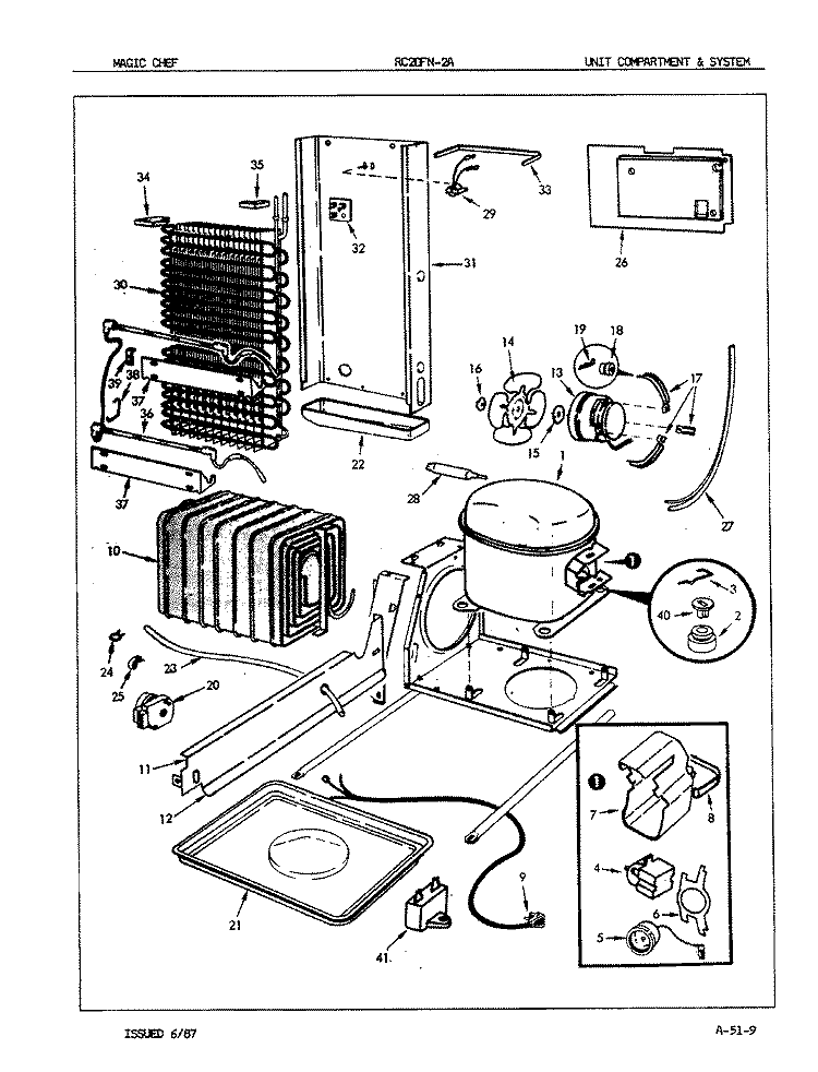 UNIT COMPARTMENT & SYSTEM Diagram and Parts List for RC20FA-2A 5N56A Amana Refrigerator