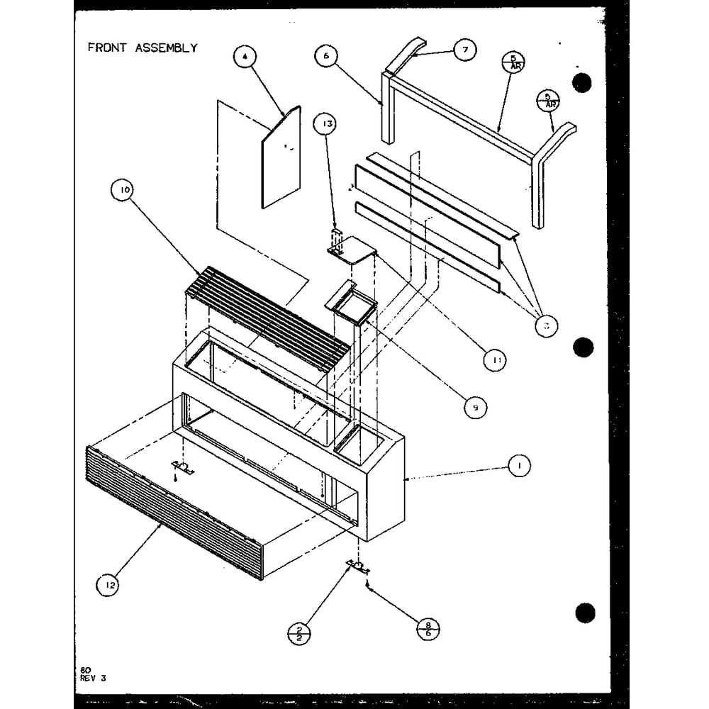 Front Assembly 2 Diagram and Parts List for PTH12400ER P9872129R Amana Air Conditioner