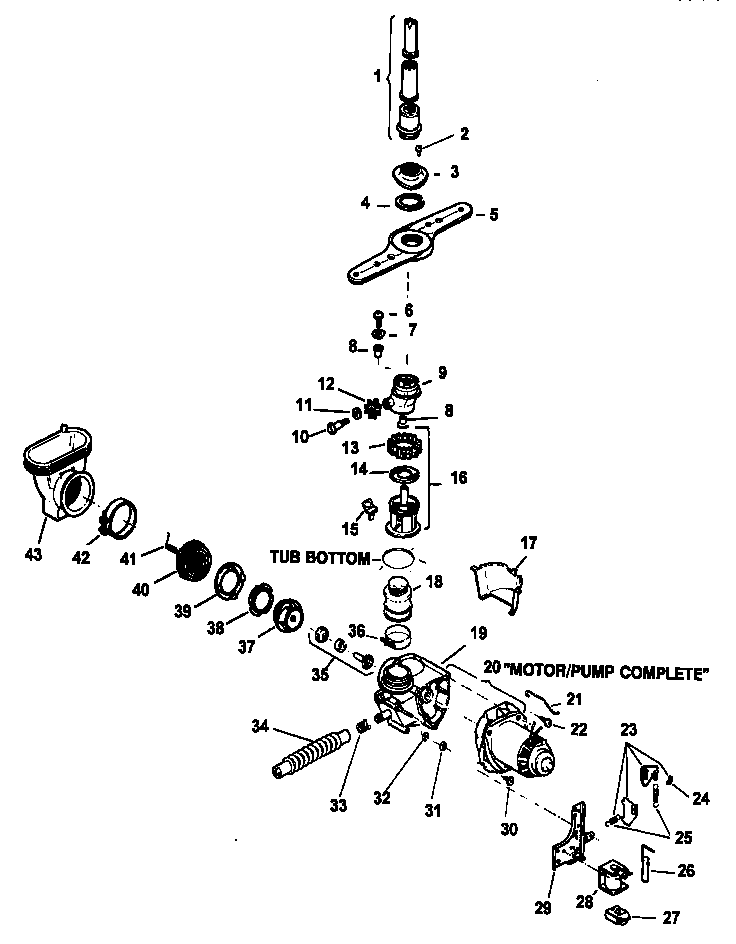 Water Distribution Components Diagram and Parts List for CDU600C-P1188317W  Caloric Dishwasher