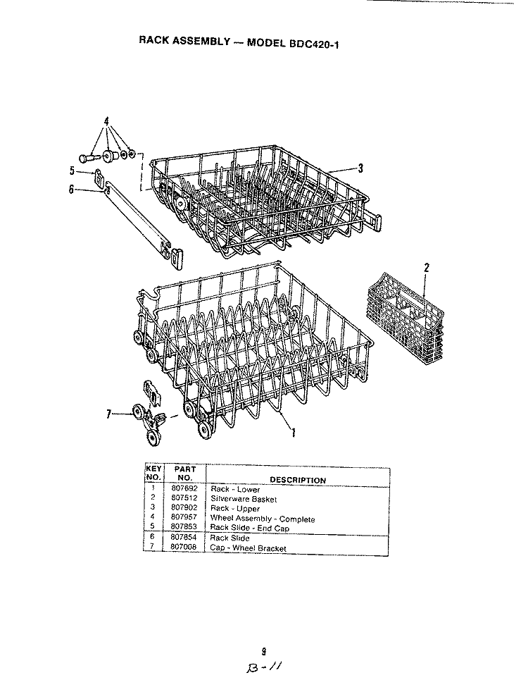 RACK ASSEMBLY (BDC420 - 1) Diagram and Parts List for BDC420-1  Magic Chef Dishwasher