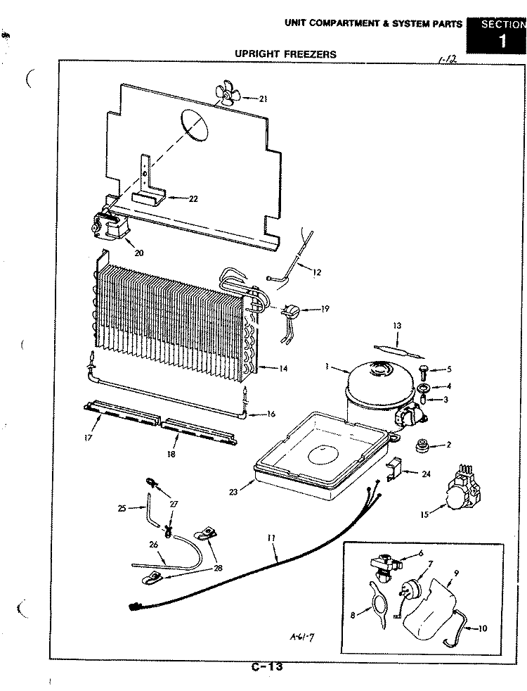 UNIT COMPARTMENT & SYSTEM Diagram and Parts List for DNF17AALWH  Hardwick Freezer