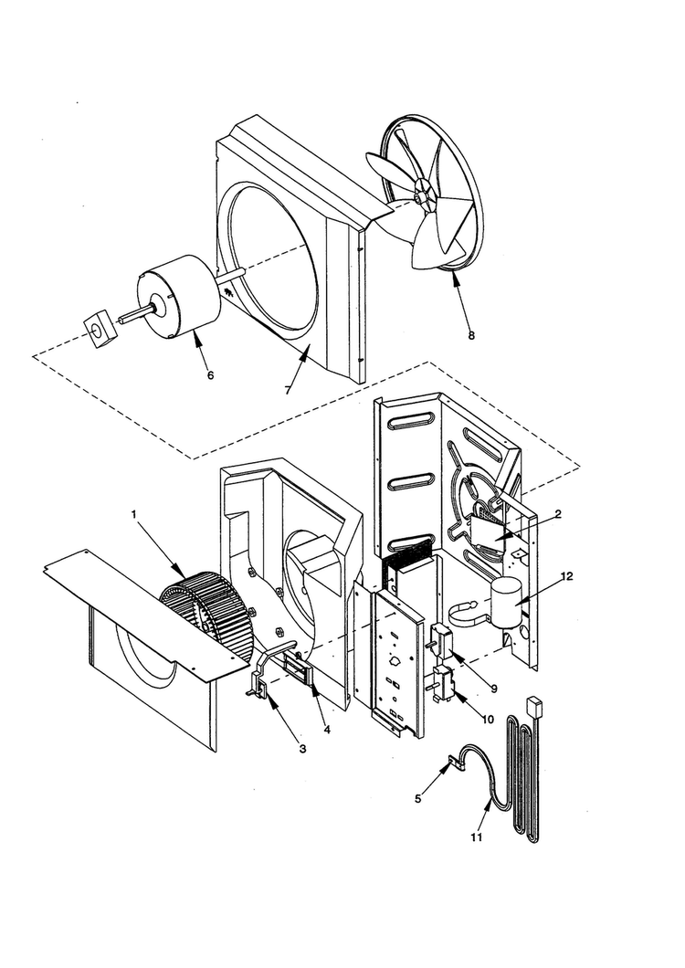 Fan And Control Assembly Diagram and Parts List for RC09090A1D PRC09090A1DC Amana Air Conditioner