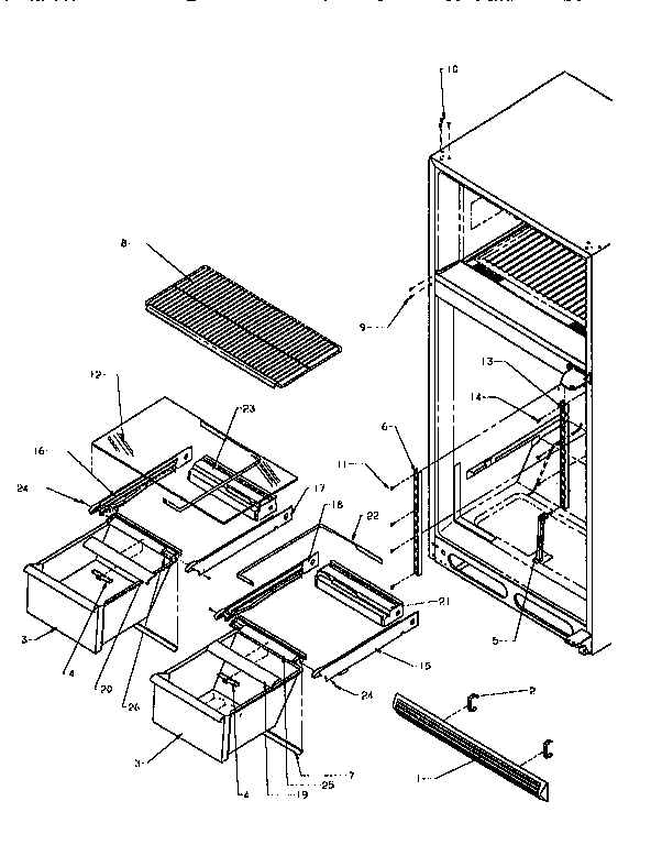 Cabinet Shelving Diagram and Parts List for TV18S3W-P1194901W  Amana Refrigerator