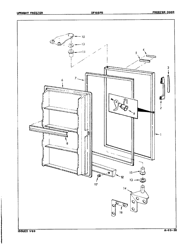 FREEZER DOOR Diagram and Parts List for DF15BPB 8V080 Admiral Freezer