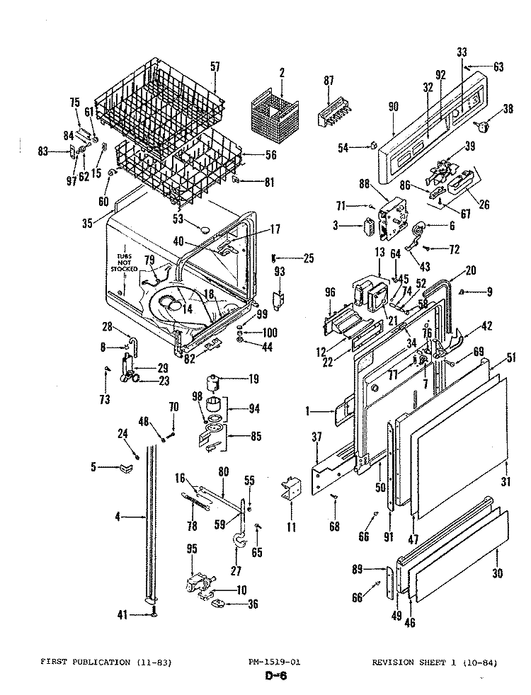 CONTROL PANEL, DOOR, RACK, DET.CUP & TUB Diagram and Parts List for DU51A-01  Magic Chef Dishwasher