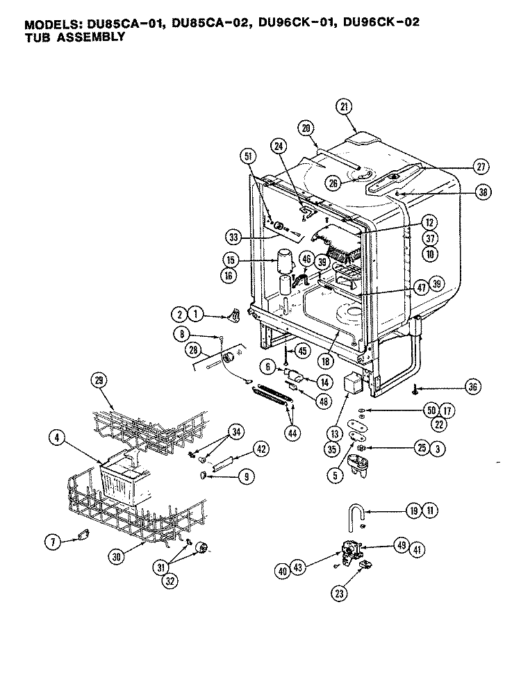 TUB ASSEMBLY Diagram and Parts List for DU96CN-01  Magic Chef Dishwasher