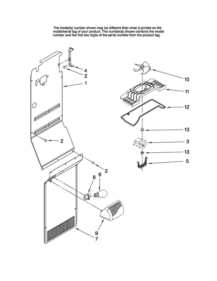 Air Flow Parts Diagram and Parts List for JC2225GEKB13  Jenn-Air Refrigerator