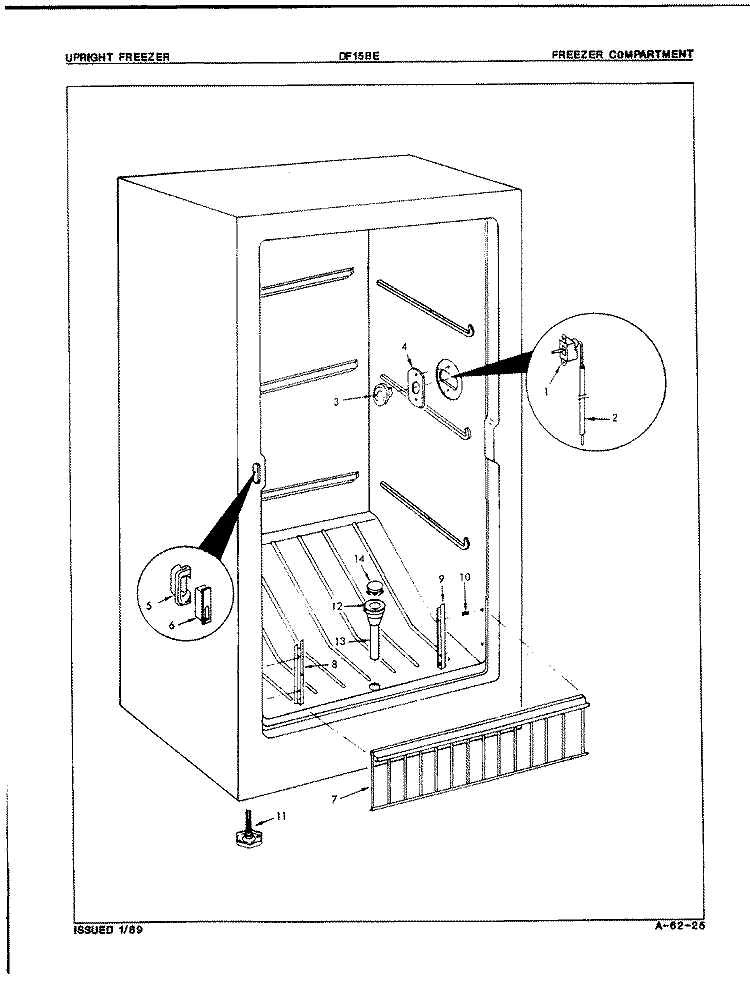 FREEZER COMPARTMENT Diagram and Parts List for DF15BE 8V079 Admiral Freezer