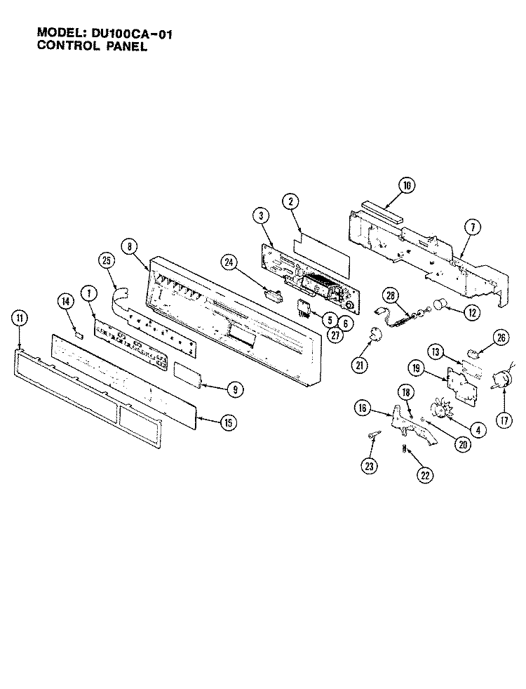 CONTROL PANEL Diagram and Parts List for DU100CA-01  Magic Chef Dishwasher