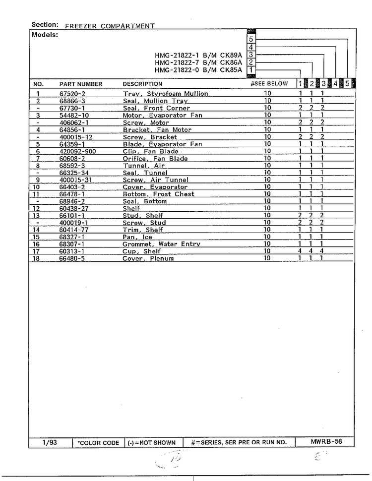 Freezer Compartment Page 2 Diagram and Parts List for 21822-1  Admiral Refrigerator