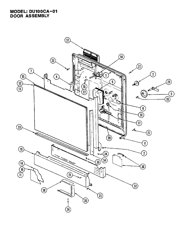 DOOR ASSEMBLY Diagram and Parts List for DU100CA-01  Magic Chef Dishwasher