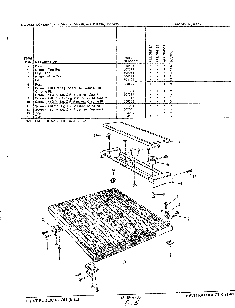 WOOD TOP Diagram and Parts List for DC24D6  Maytag Dishwasher