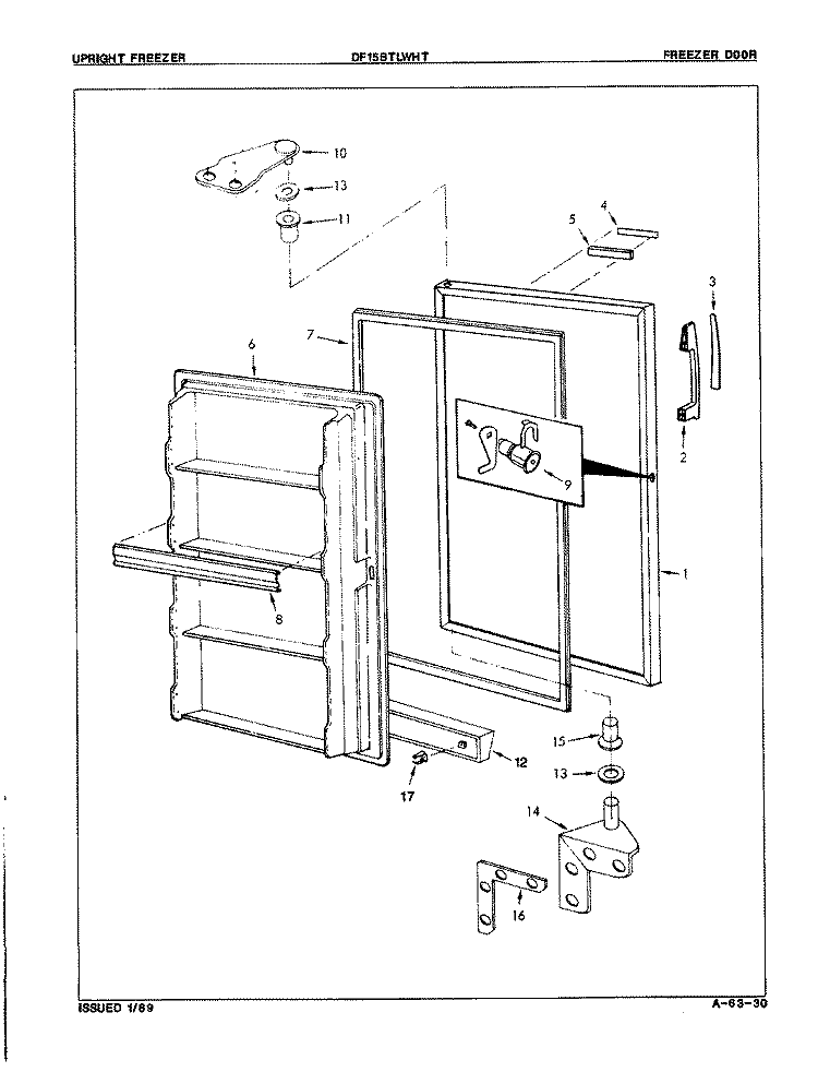 FREEZER DOOR Diagram and Parts List for DF15BTLWHT 8V063 Admiral Freezer