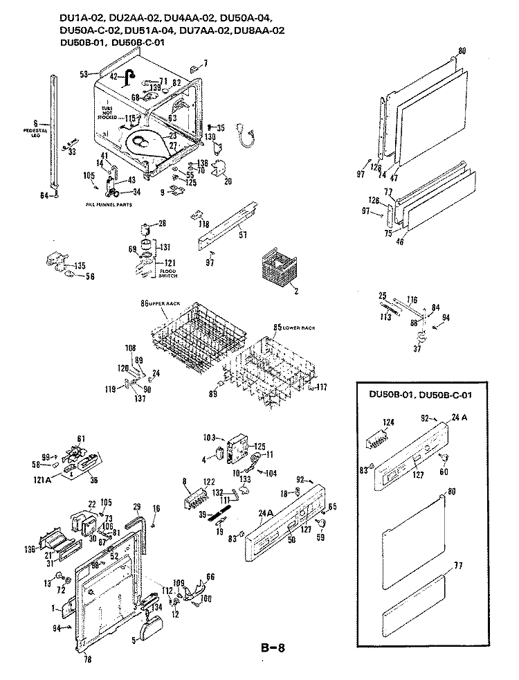 CTRL. PNL / DR / MTR / PUMP / CUP / RACK / TUB / FRAME Diagram and Parts List for DU7AA-02  Magic Chef Dishwasher