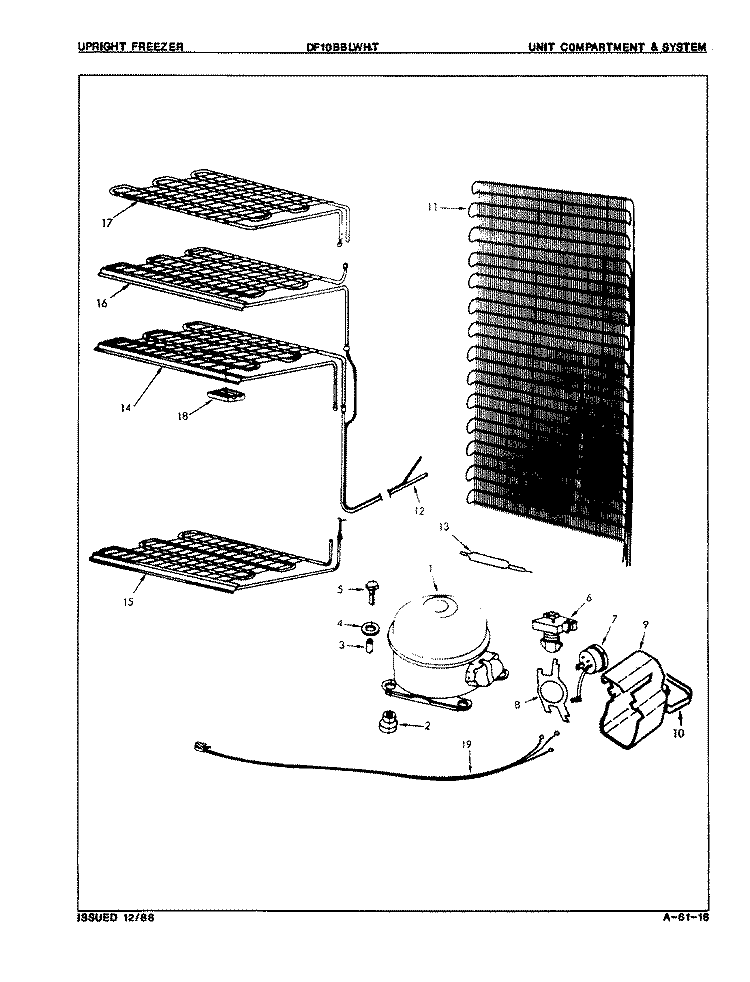 UNIT COMPARTMENT & SYSTEM Diagram and Parts List for DF10BBLWHT  Admiral Freezer